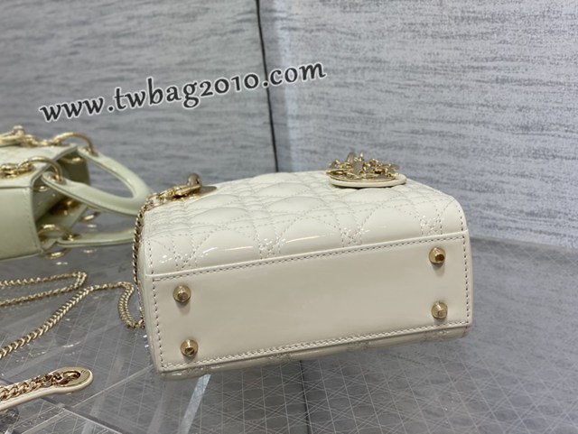 Dior专柜新款Lady女包迪奥顶级原单三格白色漆皮金扣Classic Lady戴妃包 djfk1210